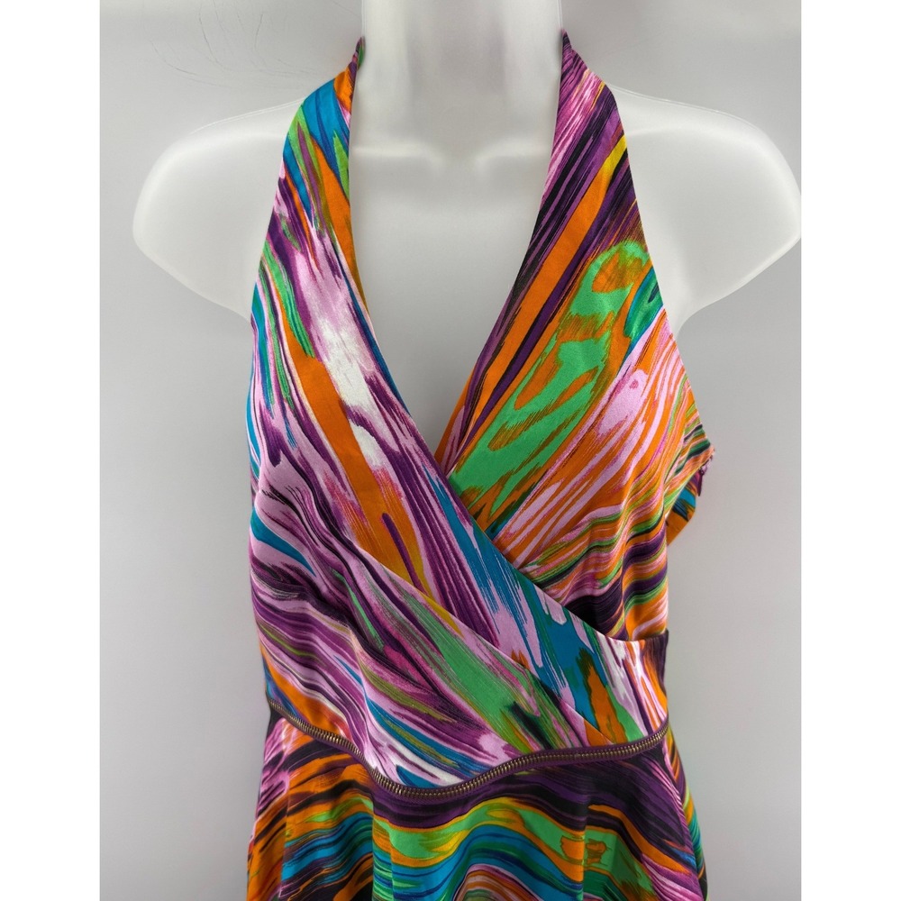Calvin Klein Womens Abstract Multicolor Halter Fit & Flare Dress Size Large - Picture 3 of 8